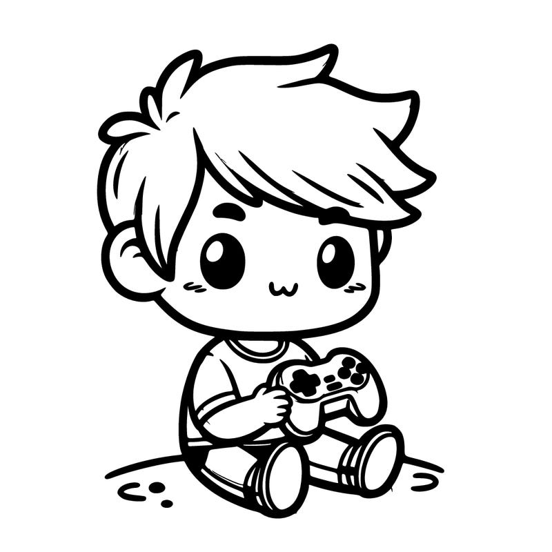 cute boy cartoon holding a gaming controler
