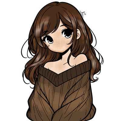 shy pretty girl wearing a sweater that is falling off one shoulder portrait