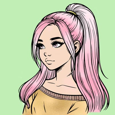 realistic girl with a high ponytail