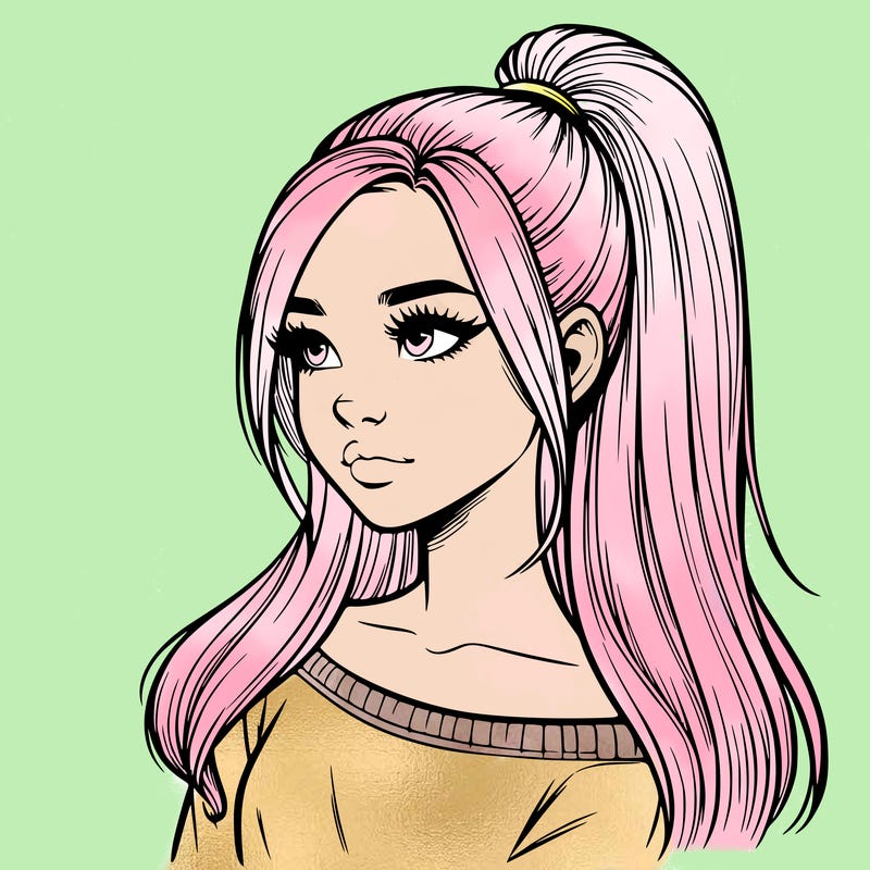 realistic girl with a high ponytail