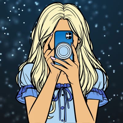 a realistic girl holding her phone taking pictures