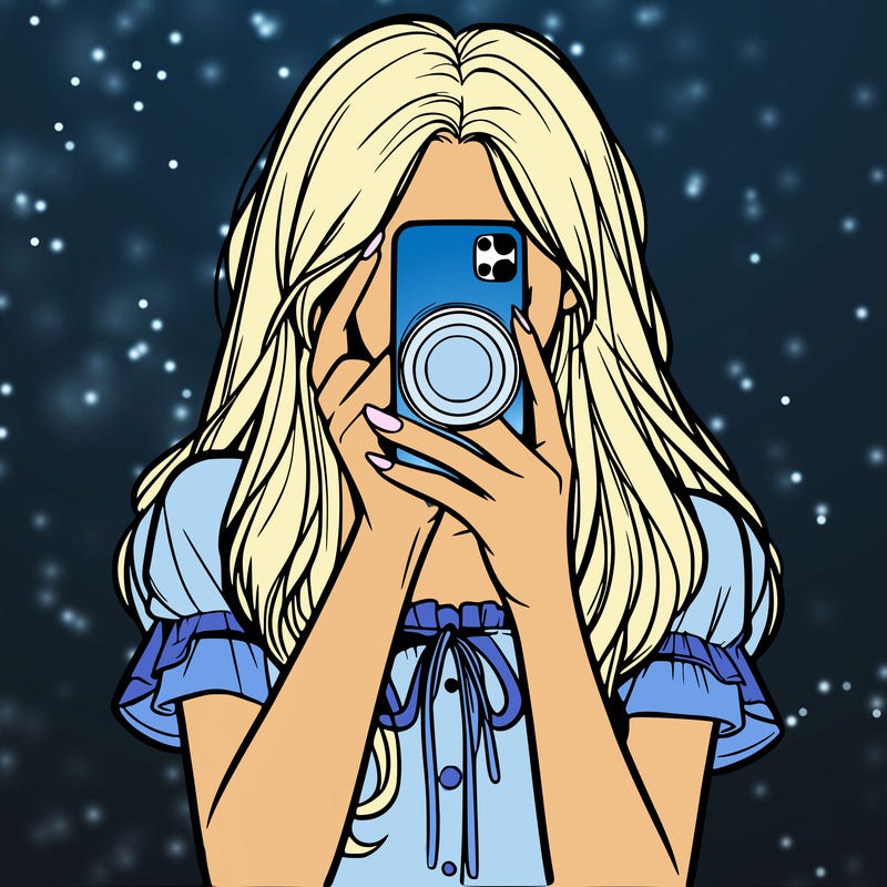 a realistic girl holding her phone taking pictures