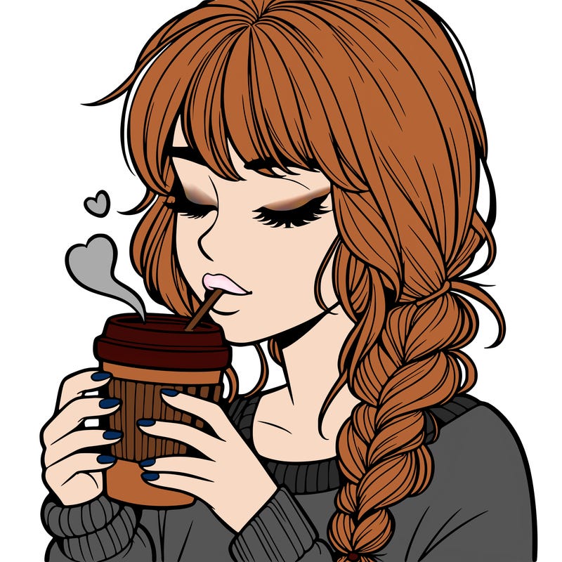 realistic girl drinking coffee