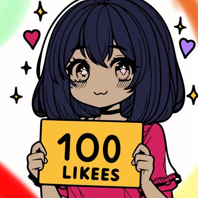 anima girl holding a 100 likes sign in her hand