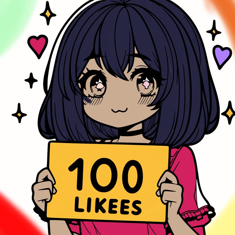 anima girl holding a 100 likes sign in her hand