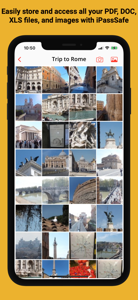 Password Manager iPassSafe . - A secure photo vault within the iPassSafe app displaying an encrypted image gallery.