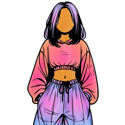 realistic girl faceless with baggy pants and a crop top