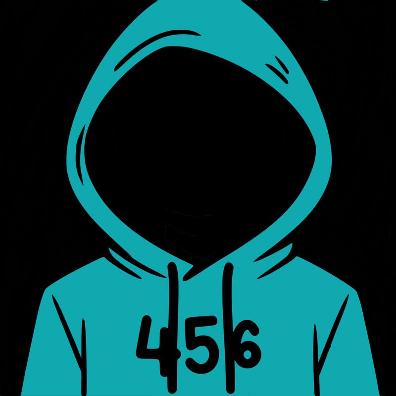 a person with non face waering a hoodie with a 456 symbol