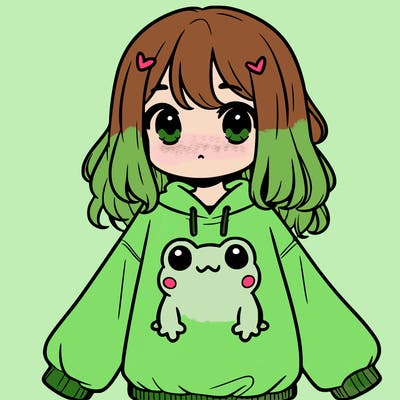 girl wearing frogging sweatshirt