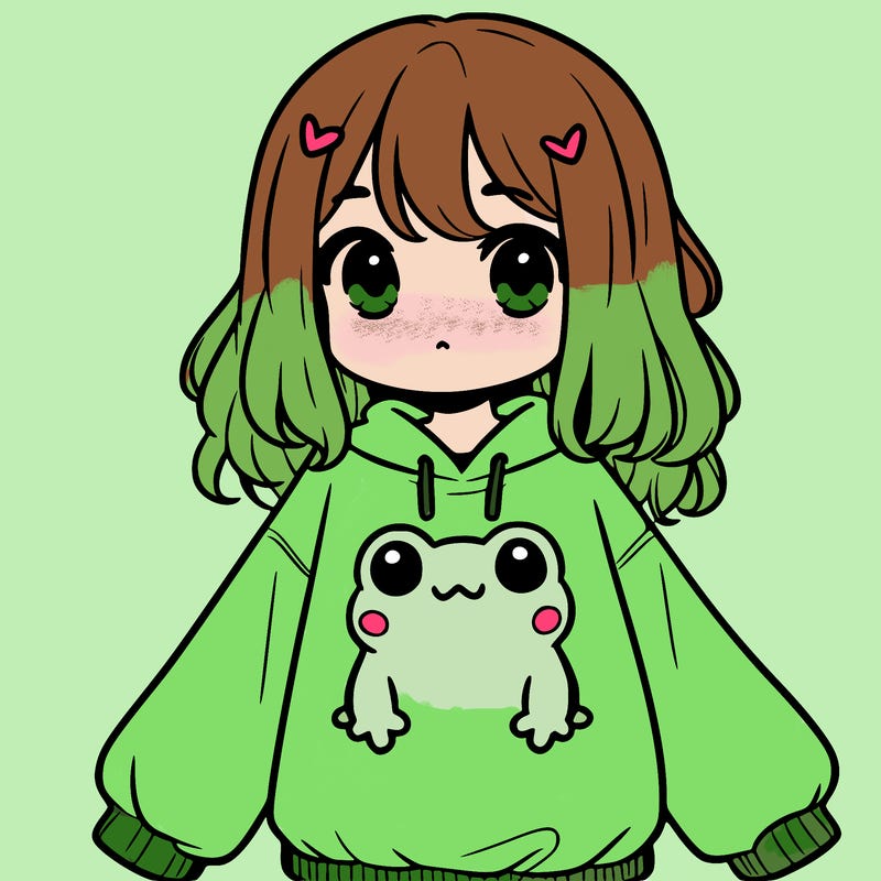 girl wearing frogging sweatshirt