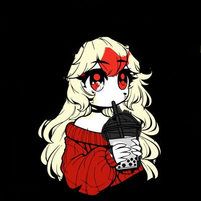 a realistic butterfly/furry girl drinking boba