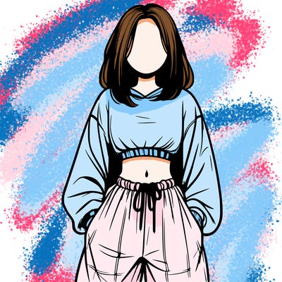 realistic girl faceless with baggy pants and a crop top