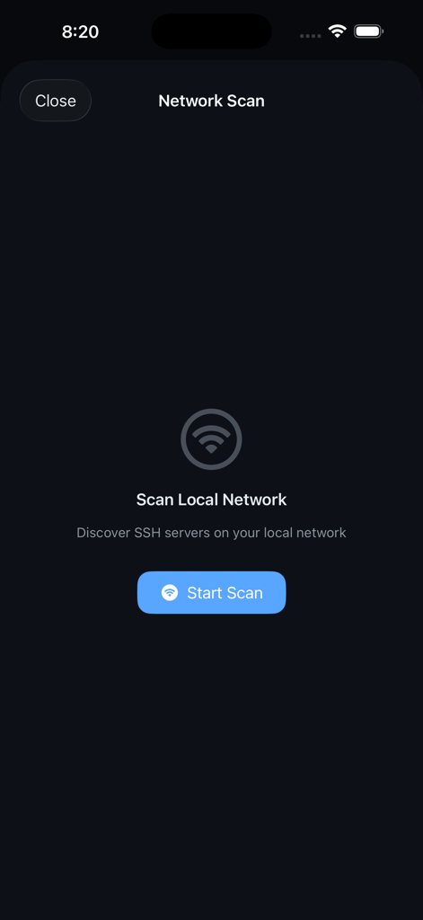 iSSH - The local network scan interface of the iSSH app for discovering remote servers
