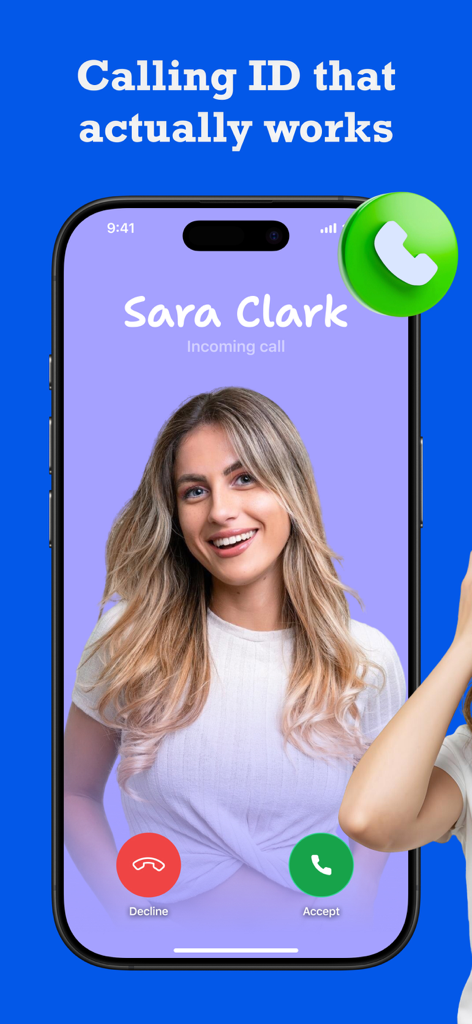 Call ID Plus - La aplicación Call ID Plus muestra una pantalla de identificación de llamadas para una llamada entrante