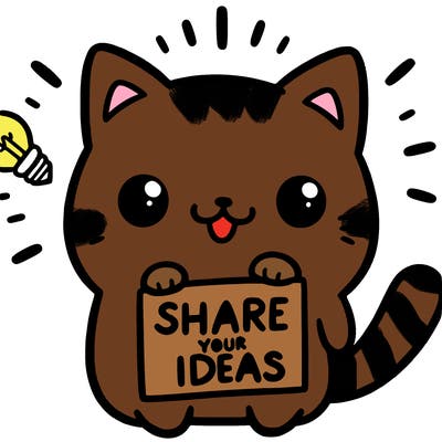 a cute cat saying share your ideas