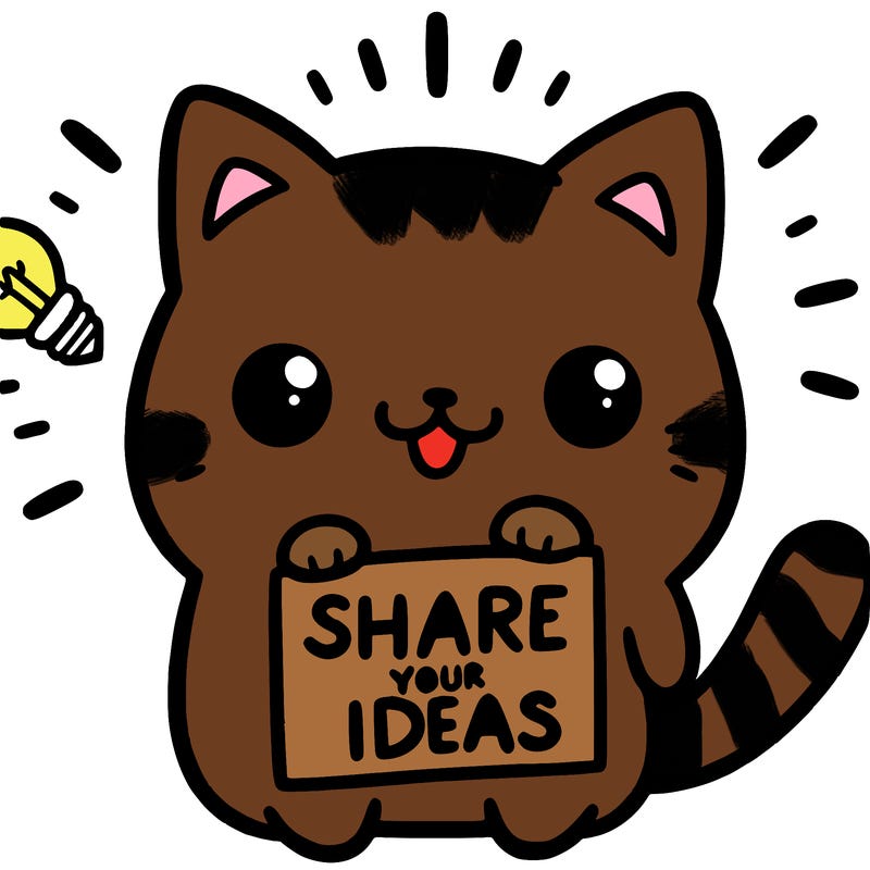a cute cat saying share your ideas