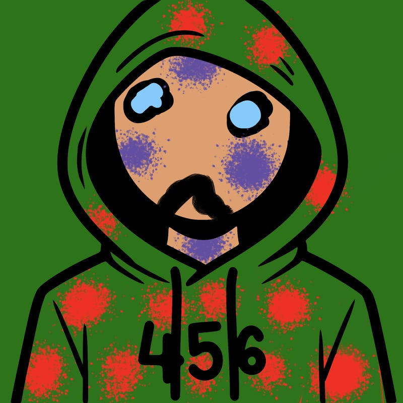 a person with non face waering a hoodie with a 456 symbol
