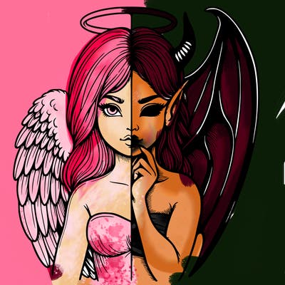 realistic angel half demon