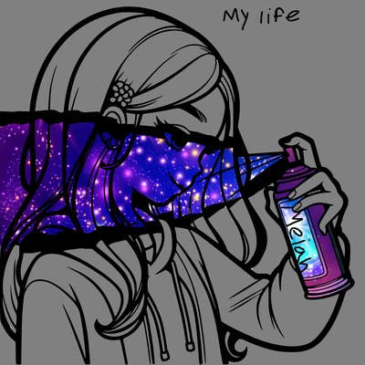 a realistic girl spray painting