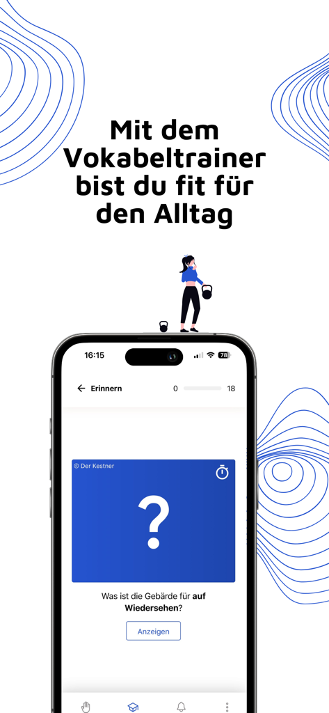 German Sign Language vocabulary trainer interface in the Der Kestner DGS app