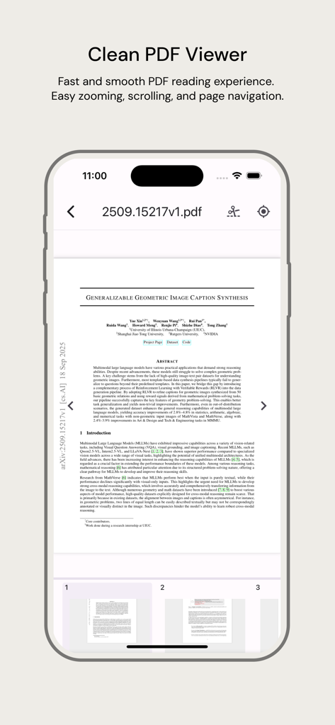 Simple PDF View - Fast Reader - 学術文書を表示するクリーンで高速なPDFビューアインターフェースを示すiPhoneのスクリーンショット