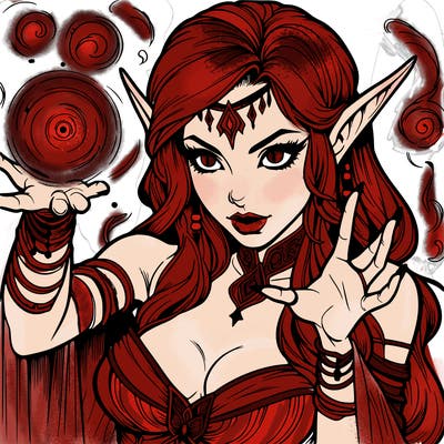 realistic scary beautiful elf sorceress casting spell