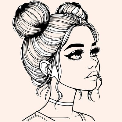 realistic girl with buns on the top of her head
