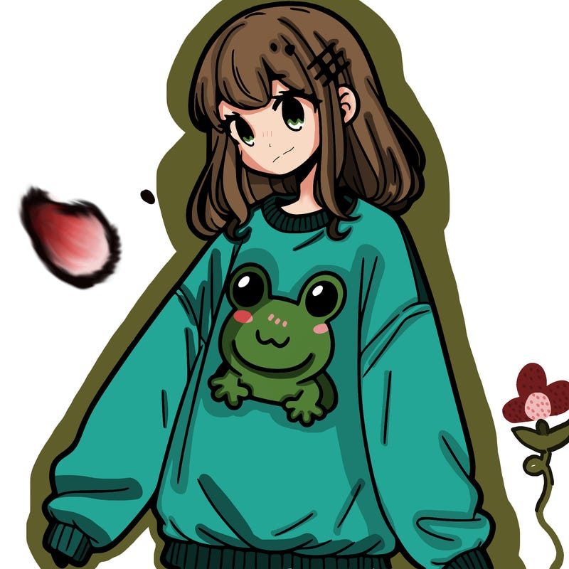girl wearing frogging sweatshirt