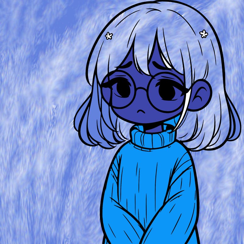 sad girl with glasses in a sweater