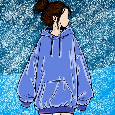 realistic girl with a oversized sweatshirt on and a bun