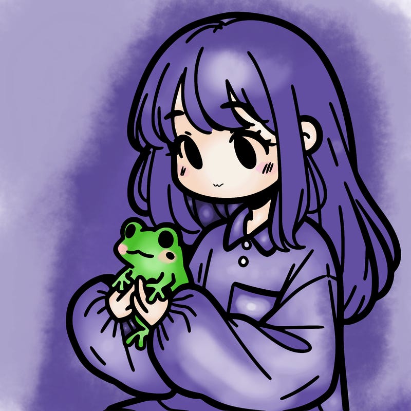girl with long hair and a oversized shirt. and she is holding a frog