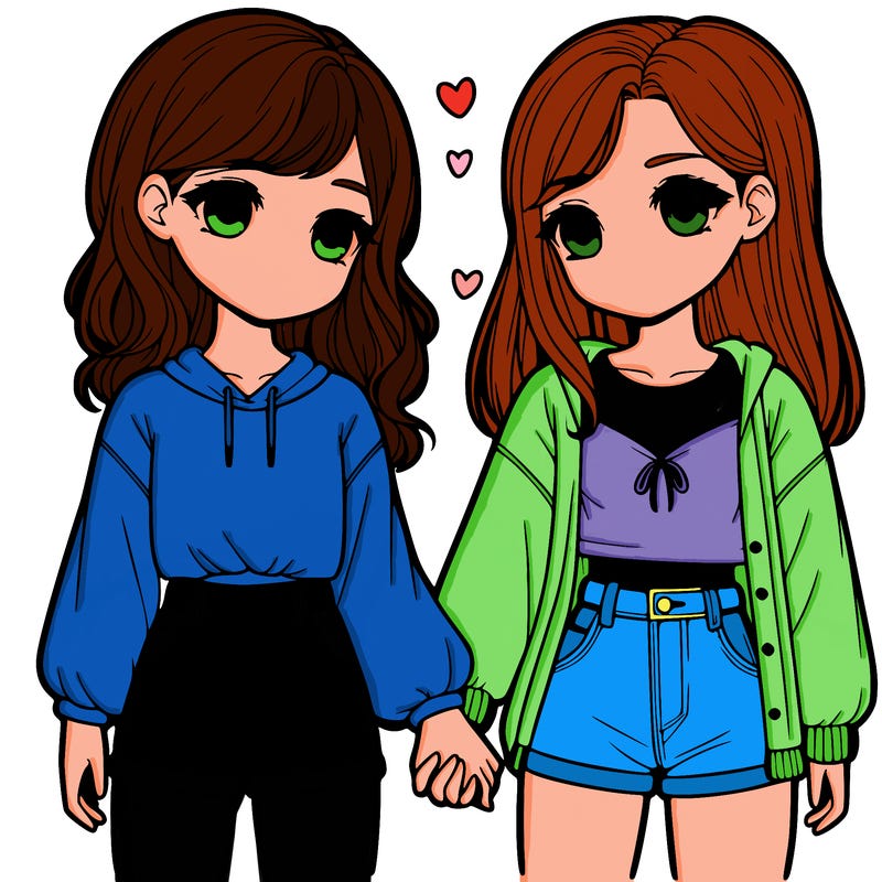 two realistic girls holding hands