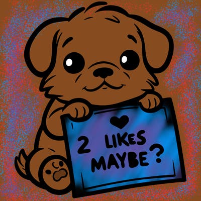 a puppy holding a sign that says 2 likes maybe?