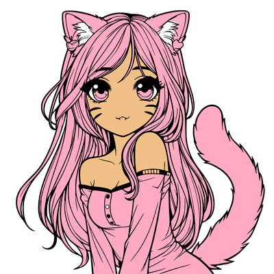 realistic girl with cat ears and tail