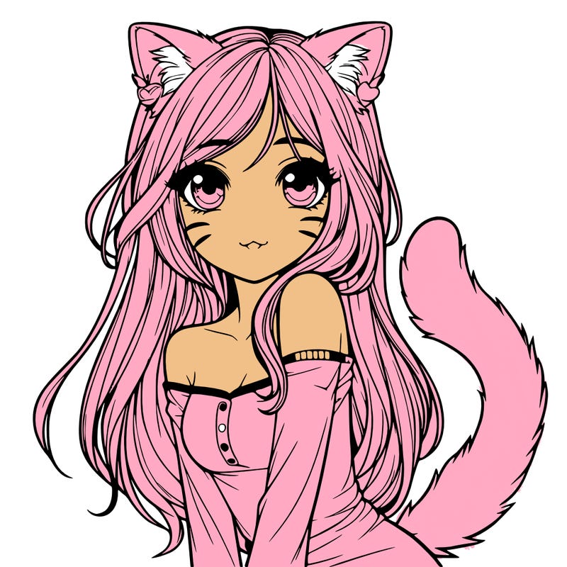 realistic girl with cat ears and tail