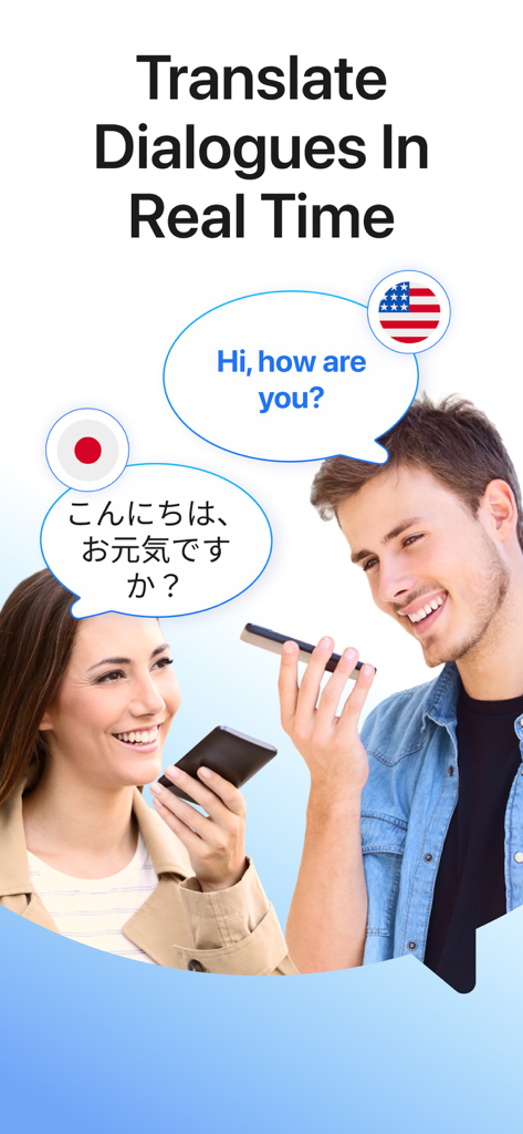 Due persone usano l'app SAY per tradurre in tempo reale una conversazione tra inglese e giapponese