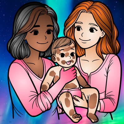 two realistic women holding one baby together