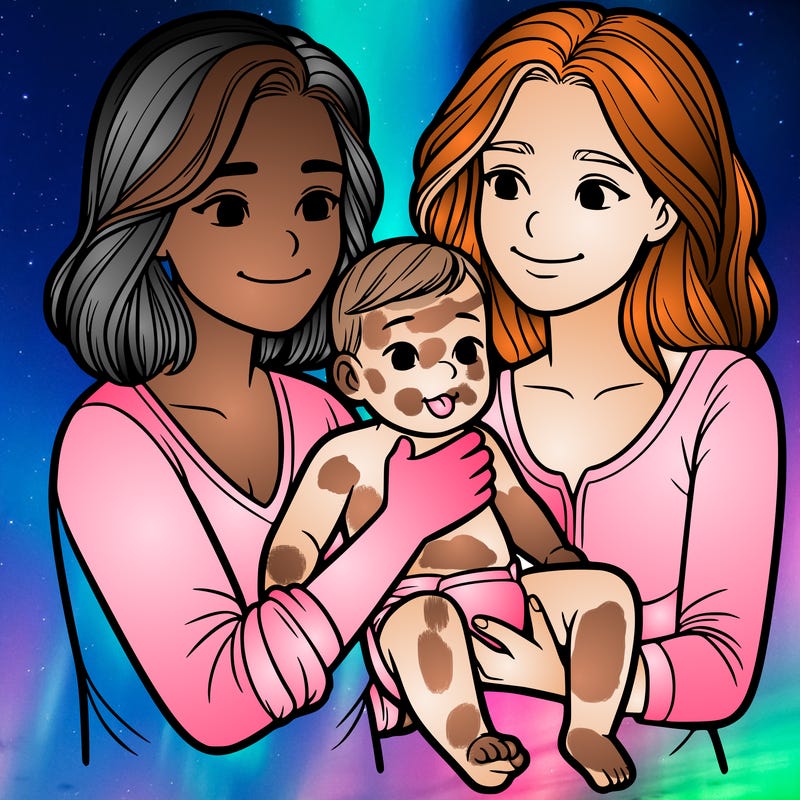 two realistic women holding one baby together