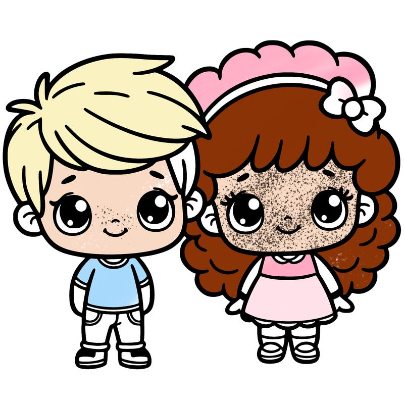 little boy with short hair little girl with curly hair