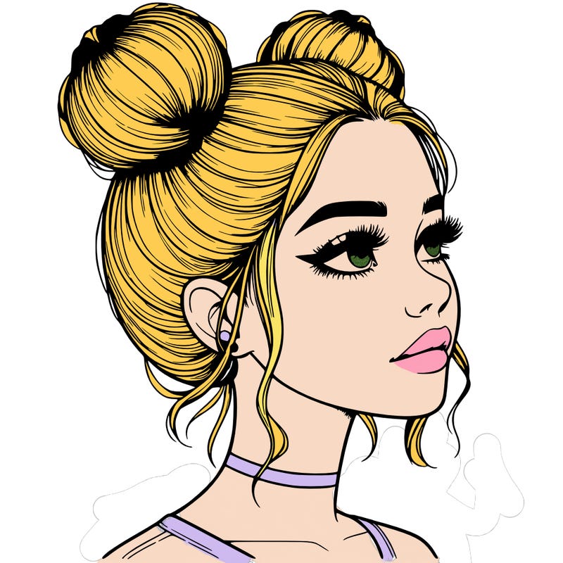 realistic girl with buns on the top of her head