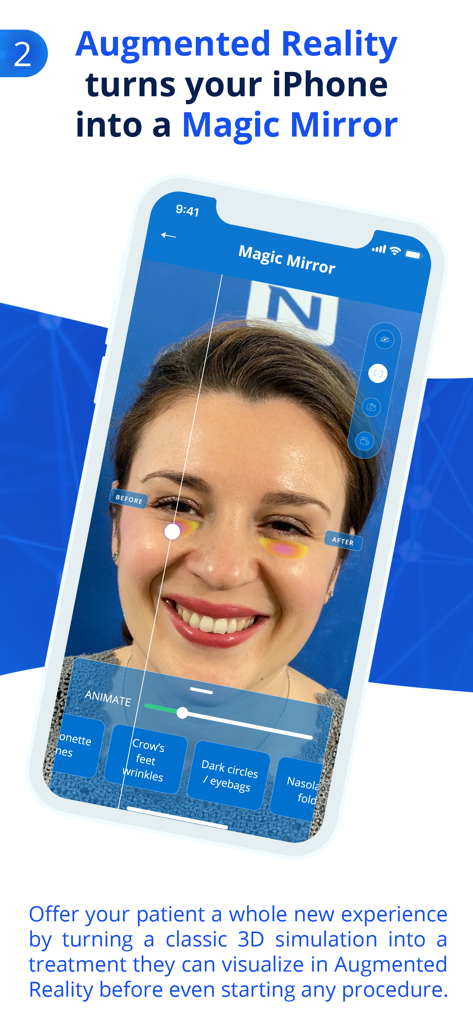 NextMotion 3D - iPhone에서 NextMotion 3D 매직 미러 증강 현실 얼굴 치료 시뮬레이션