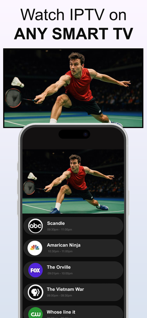 Screen Mirroring + Cast To TV - スマートTVにIPTVスポーツコンテンツをミラーリングするiPhone。