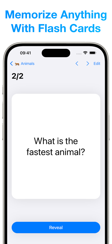 Amazing Flash Cards - Amazing Flash Cardsアプリのフラッシュカードの質問を示す、クリーンなiPhoneインターフェース。