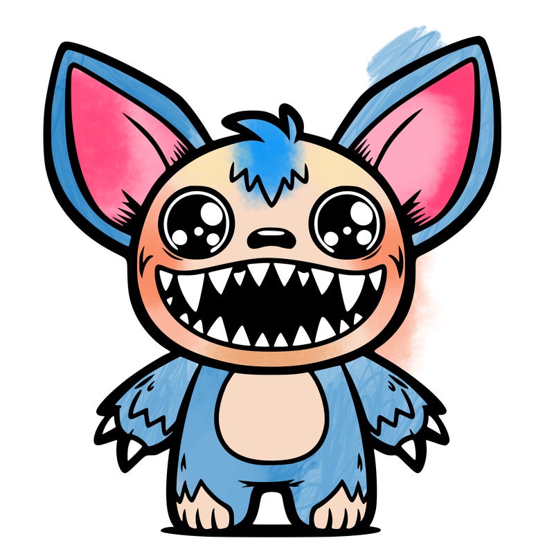 labubu is a plush toy animated character with big sharp teeth and big eyes and huge cat like ears