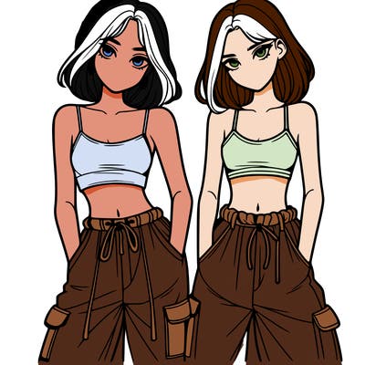 two girls with crop top with baggy pants