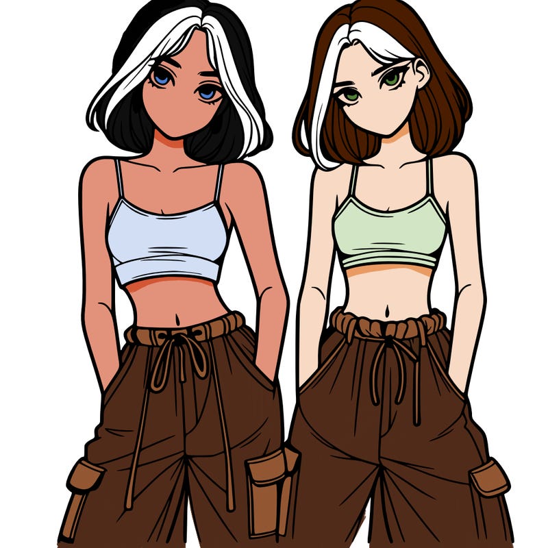 two girls with crop top with baggy pants