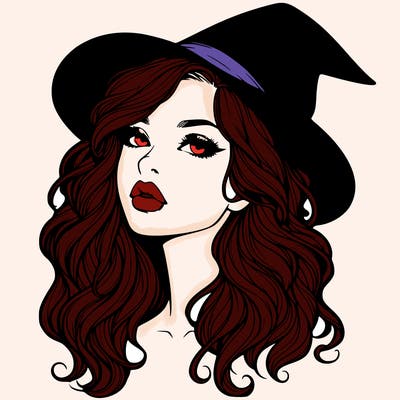 realistic witch girl with wavy hair and lips