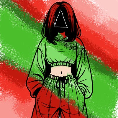 realistic girl faceless with baggy pants and a crop top