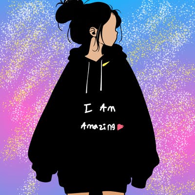 realistic girl with a oversized sweatshirt on and a bun