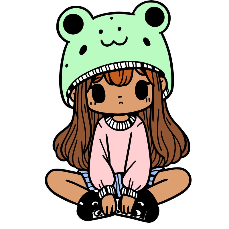 a girl wearing a frog hat and some frog socks